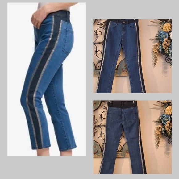 DKNY Ankle Jeans with Metallic& Blk Stripe. Excellent Condition NWOT Size 24 - Picture 8 of 17